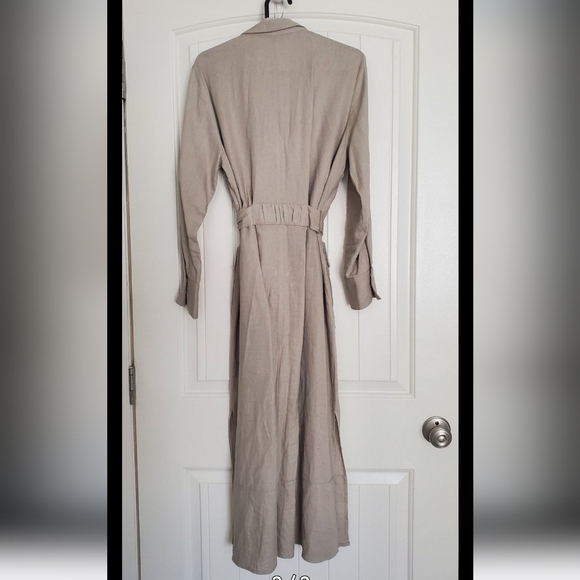 NWT. Zara Midi Linen Blend Dress Pockets long sleeve Sz S - Picture 9 of 9